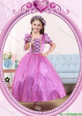 Halloween Ball Gown Scoop Ankle-length Short Sleeves Little Girl Pageant Dress with Beading