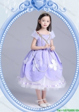 Halloween Beautiful Ball Gown Applique and Beaded Little Girl Pageant Dress in Lavender