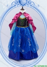 Halloween Discount High Neck Royal Blue Long Little Girl Pageant Dress with Embroidery