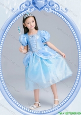 Halloween Infant Square Zipper Up Light Blue Little Girl Pageant Dress in Tea Length