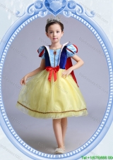 Halloween Sweet Short Sleeves Yellow Bowknot Little Girl Pageant Dress in Organza