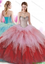 Exquisite Rainbow Big Puffy Quinceanera Dress with Beading and Ruffles