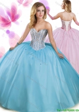 Classical Aqua Blue Big Puffy Quinceanera Dress with Beading