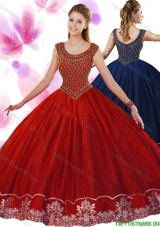Fashionable Scoop Wine Red Sweet 16 Dress with Beading and Appliques