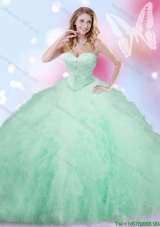 Best Apple Green Really Puffy Quinceanera Gown with Ruffles and Beading