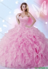 Affordable Rose Pink Big Puffy Quinceanera Dress with Beading and Ruffles