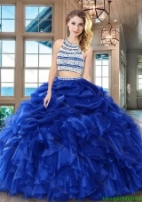 Cheap Beaded Bodice Ruffled and Bubble Quinceanera Dress in Royal Blue