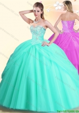 Classical Puffy Skirt Sweetheart Beaded Quinceanera Dress in Turquoise