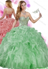 Top Selling Green Organza Quinceanera Dress with Beading and Ruffles