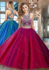 Luxurious Two Piece Beaded Bodice Criss Cross Quinceanera Dress in Tulle