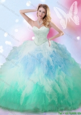 Gorgeous Beaded and Ruffled Tulle Quinceanera Dress in Rainbow