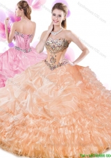 Sweet Rhinestoned and Ruffled Layers Quinceanera Dress in Orange