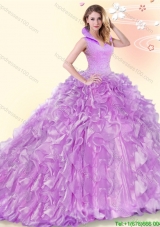 Beautiful Lilac High Neck Quinceanera Dress with Beading and Ruffles