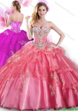 Best Beaded and Applique Sweet 16 Gown in Coral Red