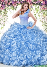 Cheap High Neck Organza Quinceanera Dress with Ruffles and Beading