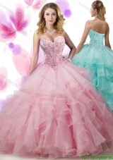 Lovely Pink Organza Quinceanera Dress with Beading and Ruffled Layers