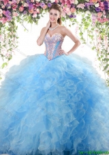 Lovely Ruffled and Beaded Tulle Quinceanera Dress in Baby Blue