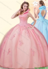 Modest High Neck Backless Sweet 16 Dress with Beading and Appliques