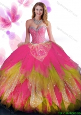 Classical Rainbow Quinceanera Dress with Beading and Ruffled Layers
