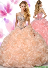 New Style Rolling Flowers Orange Quinceanera Dress with Beading