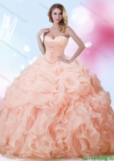 Perfect Beaded and Ruffled Big Puffy Quinceanera Dress in Orange