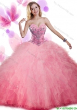 Wonderful Baby Pink Tulle Quinceanera Dress with Beading and Ruffles