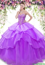 Wonderful Eggplant Purple Sweet 16 Dress with Ruffled Layers and Beading