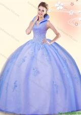 Wonderful High Neck Beaded and Applique Quinceanera Dress in Lavender