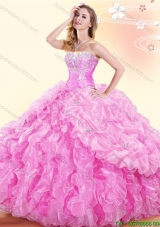 Gorgeous Pick Ups and Beaded Organza Sweet 16 Dress in Rose Pink