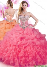Romantic Rhinestoned and Ruffled Sweet 16 Dress in Hot Pink