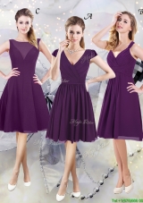 2017 Exclusive Purple Zipper Up Chiffon Dama Dress in Knee Length