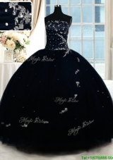 Exclusive Puffy Skirt Strapless Beaded Quinceanera Dress in Navy Blue