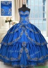 Popular Taffeta Beaded Quinceanera Dress with Ruffled Layers and Embroidery