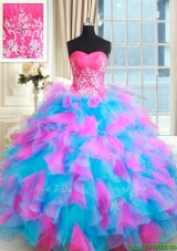 Wonderful Zipper Up Tulle and Organza Quinceanera Dress in Pink and Blue