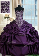 Modern Beaded Taffeta Purple Quinceanera Dress with Embroidery and Bubbles