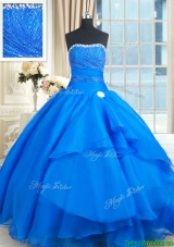 Wonderful Strapless Laced Bust and Beaded Top Quinceanera Dress in Organza