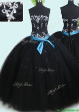 Pretty Puffy Skirt Strapless Beaded and Belted Tulle Quinceanera Dress in Black