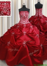 New Arrivals Strapless Beaded and Bubble Taffeta Quinceanera Dress in Wine Red