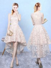 Dazzling Lace Sleeveless High Low Bridesmaid Dress and Lace