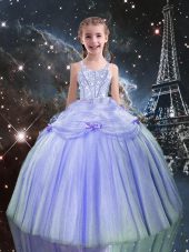 Discount Lilac Lace Up Straps Beading Little Girls Pageant Dress Wholesale Tulle Sleeveless