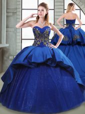 High Class Blue Quinceanera Dress Sweetheart Sleeveless Court Train Lace Up
