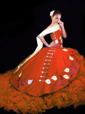 Sleeveless Brush Train Embroidery and Ruffles Lace Up 15 Quinceanera Dress
