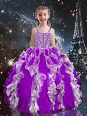 Organza Sleeveless Floor Length Pageant Gowns For Girls and Beading and Ruffles