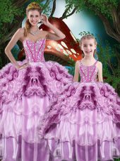 Sleeveless Lace Up Floor Length Beading and Ruffles and Ruffled Layers Quinceanera Dresses