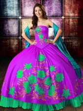 Fabulous Multi-color Satin Lace Up 15th Birthday Dress Sleeveless Floor Length Embroidery