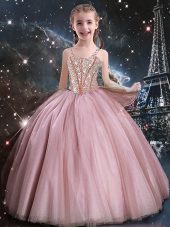 Affordable Floor Length Ball Gowns Sleeveless Baby Pink Womens Party Dresses Lace Up