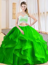 Sleeveless Floor Length Beading and Ruffled Layers Criss Cross 15 Quinceanera Dress with