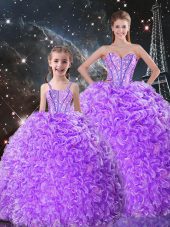 Ball Gowns 15 Quinceanera Dress Lavender Sweetheart Organza Sleeveless Floor Length Lace Up