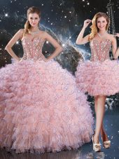 Sweetheart Sleeveless Lace Up Sweet 16 Dresses Baby Pink Organza