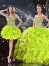Yellow Green Sleeveless Floor Length Beading and Ruffles Lace Up Sweet 16 Dresses